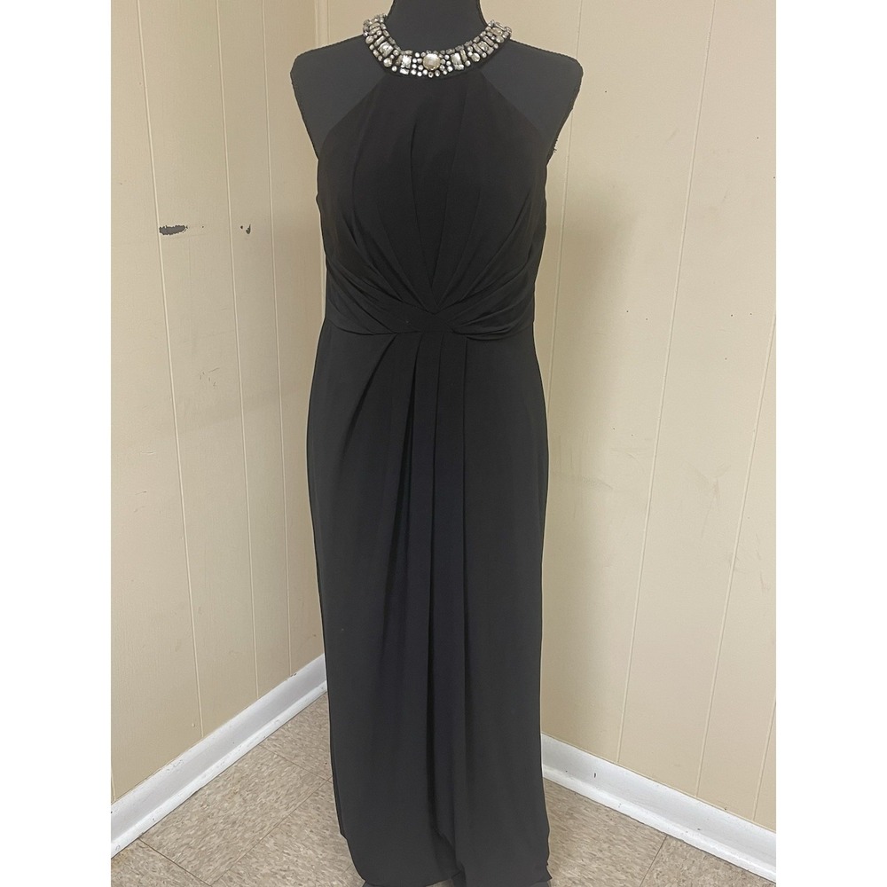 adrianna papell Long black dress size 8 With Embellishments And Zip Keyhole Back